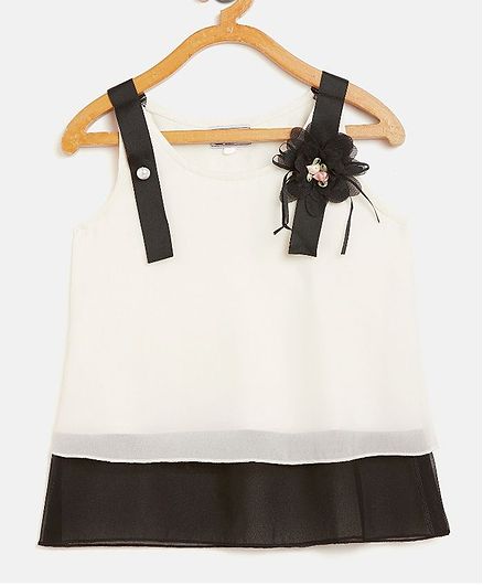 Peek a boo Zoo Sleeveless Flower Applique Flower Applique Top - Black
