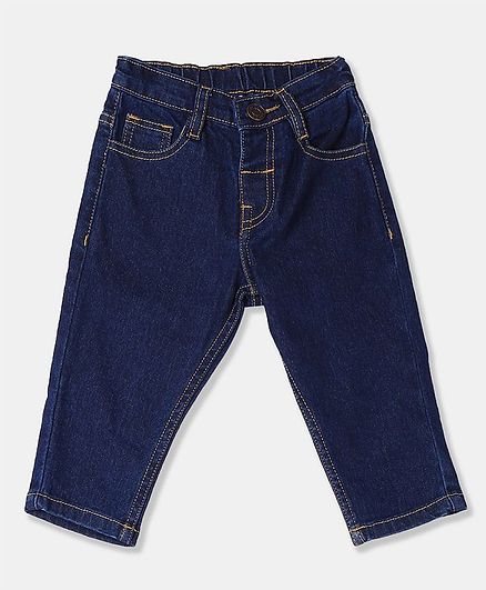 Donut Mid Rise Solid Colour Full Length Jeans - Blue