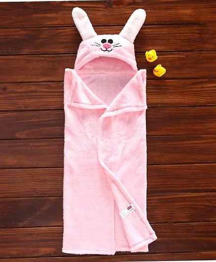 Babyhug Hooded Embroidered Velour Towel - Pink