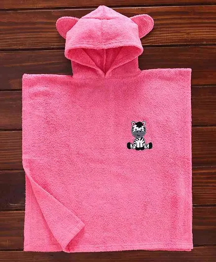 Babyhug Towel Poncho With Hood Zebra Patch - Pink