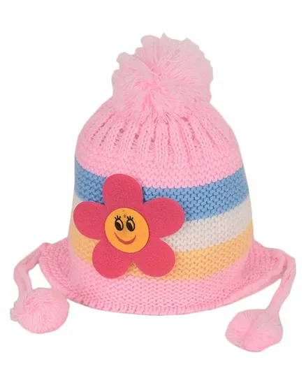 Tiekart Kids Flower Patch Woolen Cap - Light Pink