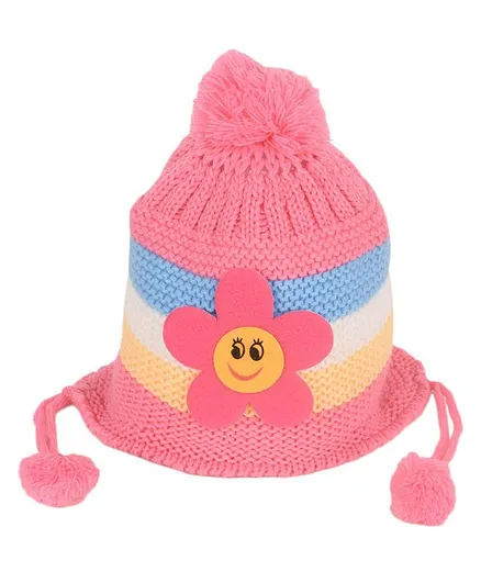 Tiekart Kids Flower Patch Woolen Cap - Dark Pink