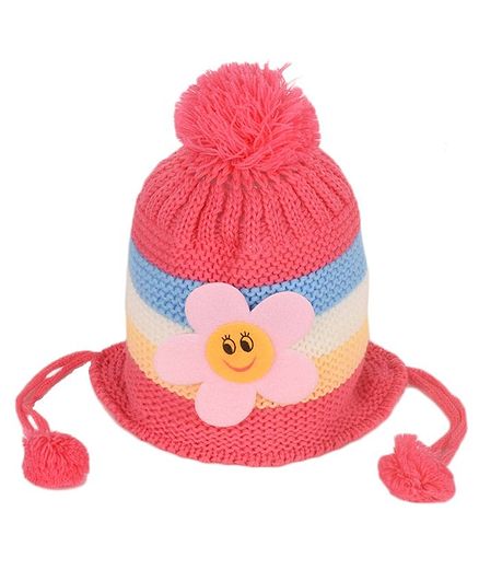Tiekart Kids Flower Patch Woolen Cap - Peach