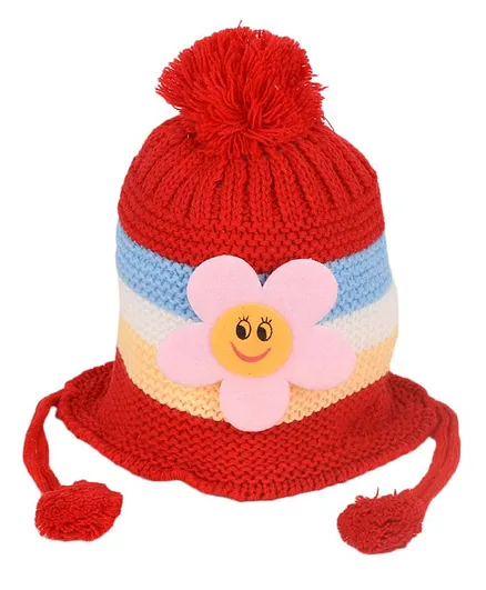 Tiekart Kids Flower Patch Woolen Cap - Red