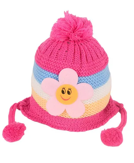 Tiekart Kids Flower Patch Woolen Cap - Pink