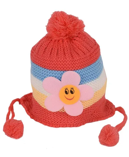 Tiekart Kids Flower Patch Woolen Cap - Light Red