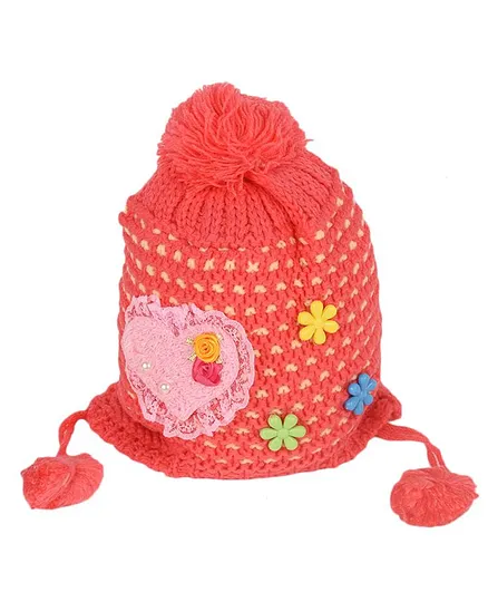 Tiekart Kids Heart Lace Patch Woolen Cap - Orange