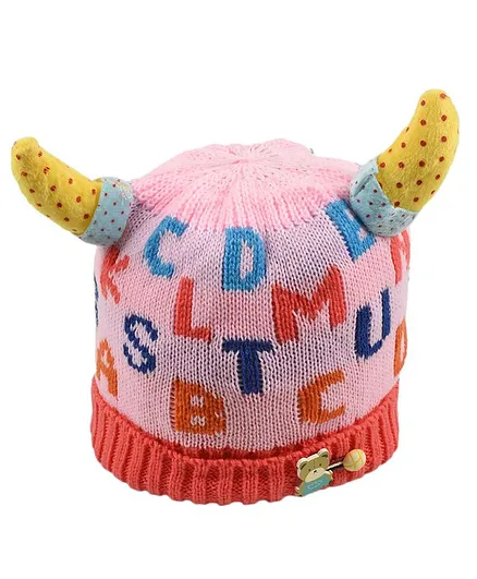 Tiekart Cute Alphabet Pattern Woolen Cap - Pink