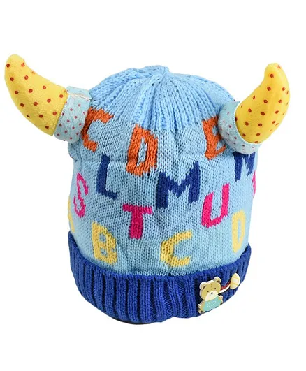 Tiekart Cute Alphabet Pattern Woolen Cap - Light Blue