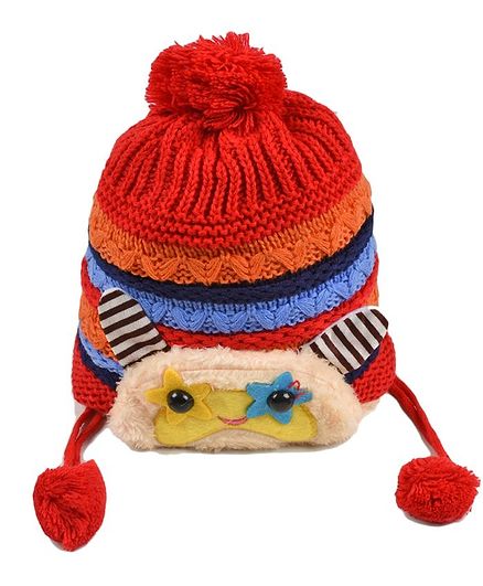 Tiekart Cute Striped Warm Woolen Cap For Kids - Red