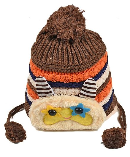 Tiekart Striped Warm Woolen Cap For Kids - Brown