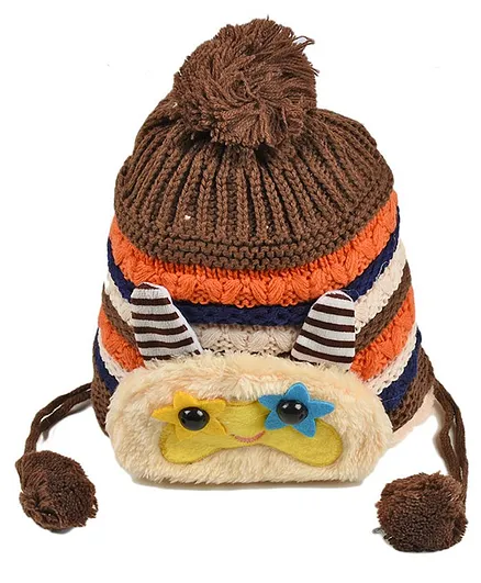 Tiekart Striped Warm Woolen Cap For Kids - Brown