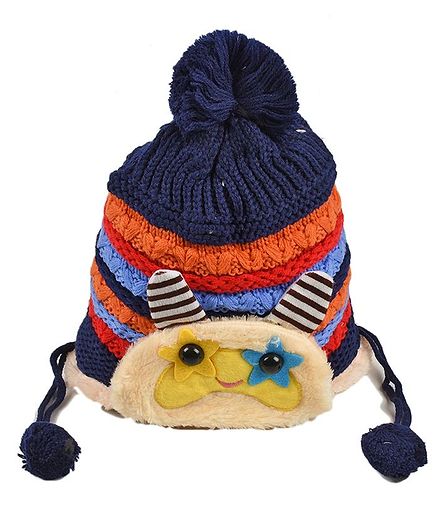 Tiekart Cute Striped Warm Woolen Cap For Kids - Blue