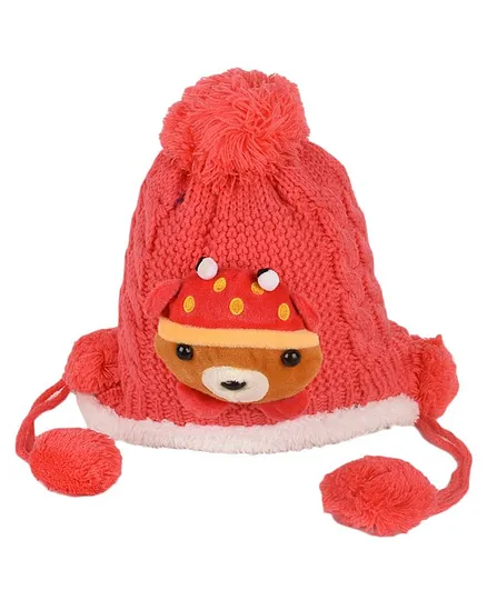 Tiekart Teddy Decorated Woollen Cap - Peach