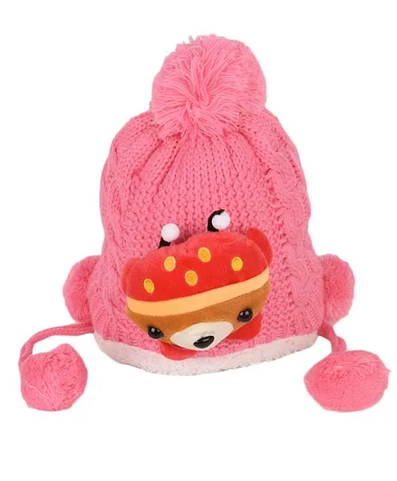 Tiekart Teddy Decorated Woollen Cap - Pink