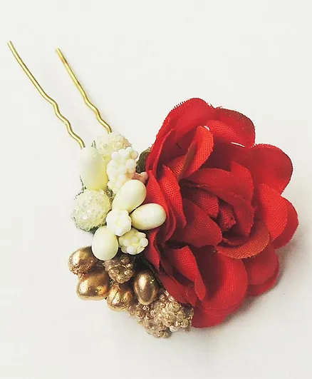 Lime By Manika Floral Bun Hair Pin - Red