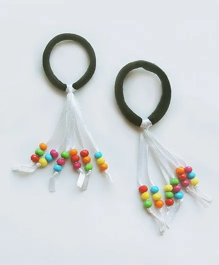 Lime By Manika Set Of Two Dangling Beaded Rubber Bands - Multi Color