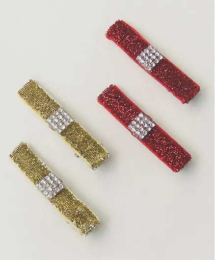Lime By Manika Set Of 4 Shimmer Finish Hair Clips - Red Golden
