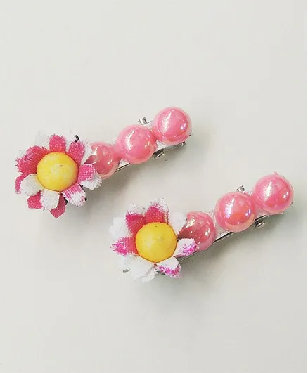 Lime By Manika Pearly & Flower Detailed Hair Clips - Pink