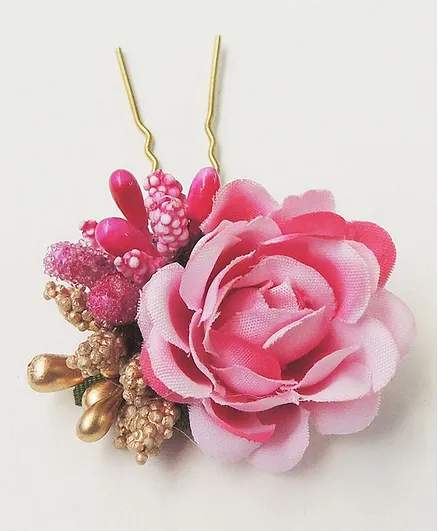 Lime By Manika Flower Detailed Bun Hair Pin - Dark Pink