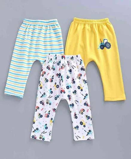 Babyhug Full Length Diaper Leggings Pack of 3 - Blue Yellow White