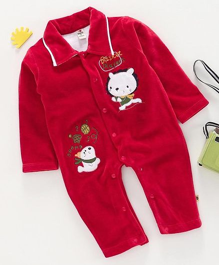 Brats And Dolls Full Sleeves Winter Wear Onesies - Red