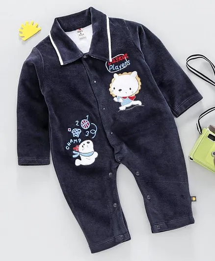 Brats And Dolls Full Sleeves Winter Wear Onesies - Navy Blue