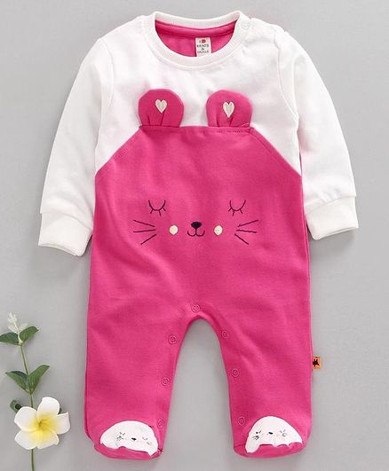 Brats and Dolls Full Sleeves Sleep Suit Bear Print - Pink