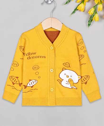 The Sandbox Clothing Co Fish Design Full Sleeves Sweater - Mustard