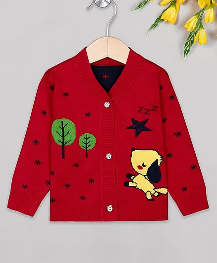 The Sandbox Clothing Co Dog Design Full Sleeves Sweater - Red