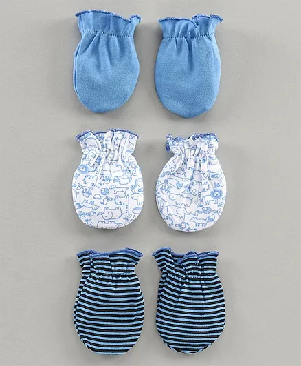Babyhug 100% Cotton Mitten Set Of 3 - Multicolor