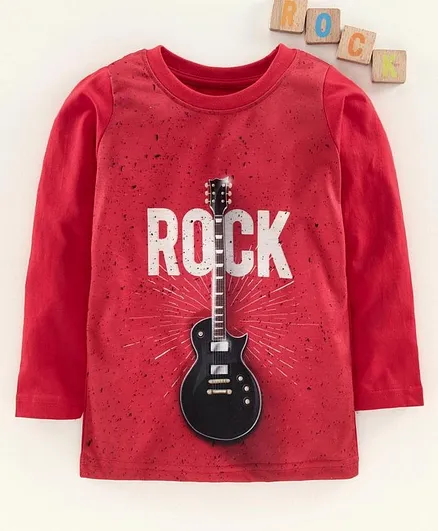 Eteenz Full Sleeves Tee Rock Guitar Print - Red