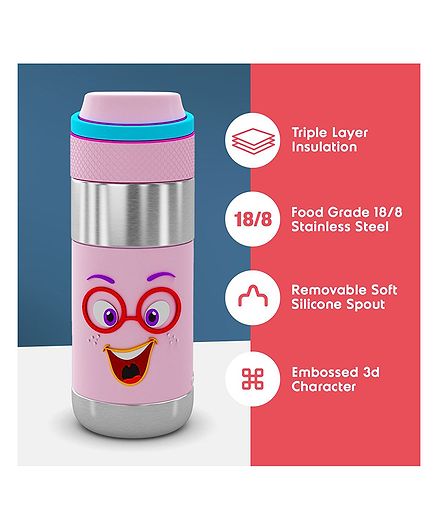 Rabitat Stainless Steel Sipper Water Bottle Pink - 400 ml