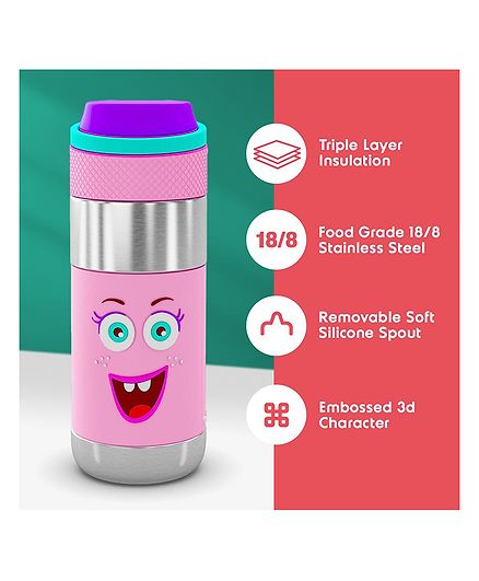 Rabitat Stainless Steel Sipper Water Bottle Pink - 400 ml