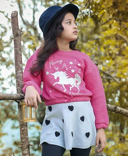 Pine Kids Full Sleeves Biowash Sweatshirt Unicorn Print - Purple