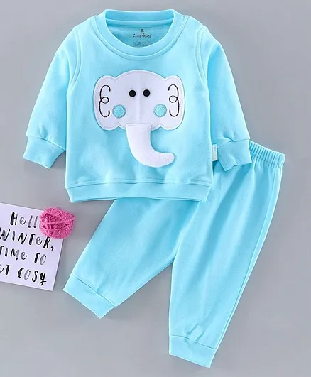Child World Full Sleeves Night Suit Elephant Design - Blue