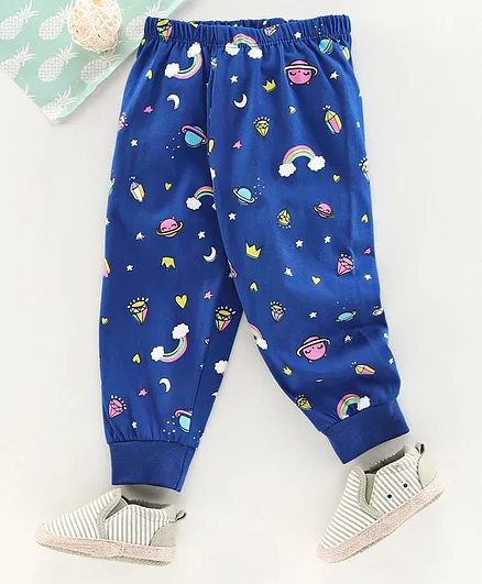 Babyhug Full Length Lounge Pant Space Print - Blue