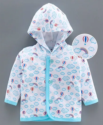 Child World Full Sleeves Hooded Vest Cloud Print - Blue