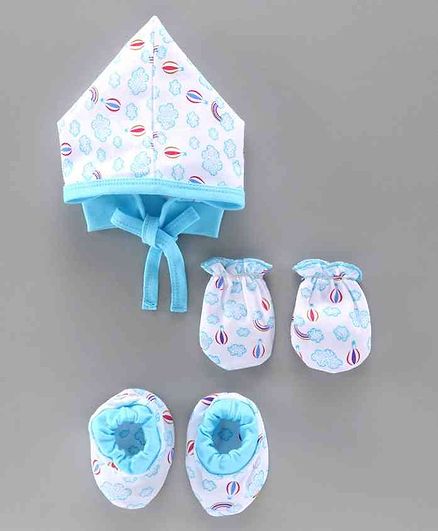 Child World Cap & Mittens With Booties Blue White - Diameter 6.5 cm