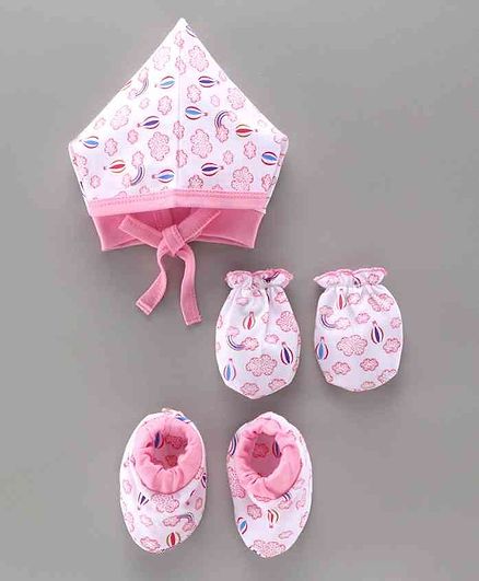 Babyoye Cap & Mittens With Booties Pink White - Diameter 6.5 cm