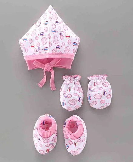 Babyoye Cap & Mittens With Booties Pink White - Diameter 6.5 cm