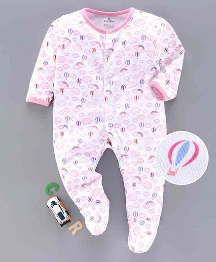Child World Footed Romper Air Balloon Print - Pink