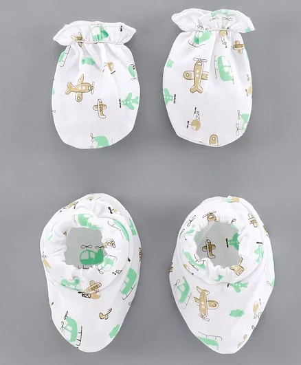 Child World Mitten and Booties Set Aeroplane Print - Blue