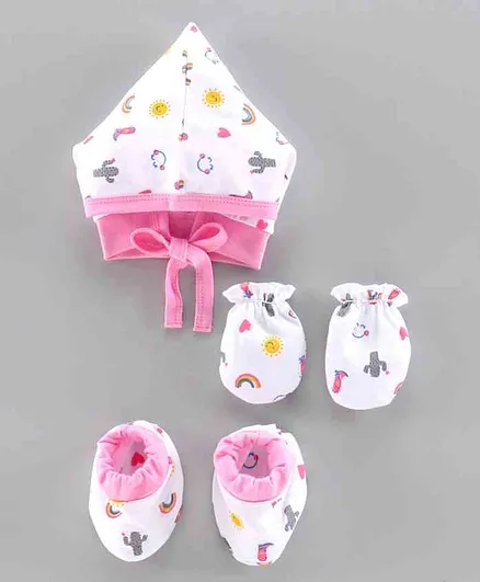 Child World Cap, Mitten & Booties Set Pink - Diameter 6.5 cm