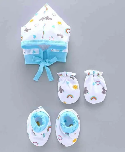 Child World Cap, Mitten & Booties Set Blue - Diameter 6.5 cm
