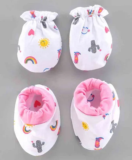 Child World Mittens And Booties Rainbow Print - White Pink