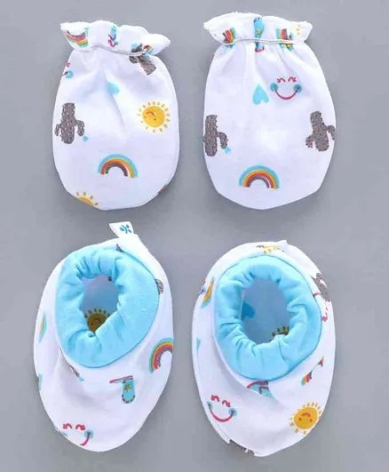 Child World Mittens And Booties Rainbow Print - White Blue