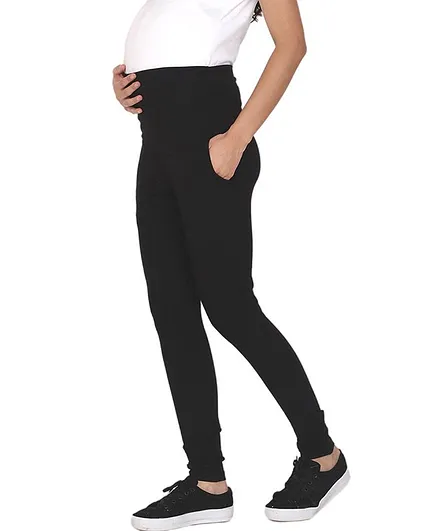Mommy Organic Solid Colour Full Length Maternity Leggings - Black