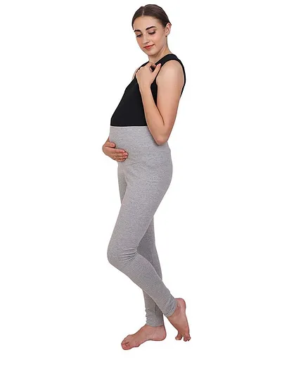 Mommy Fash'n Solid Colour Full Length Organic Cotton Maternity Leggings - Grey
