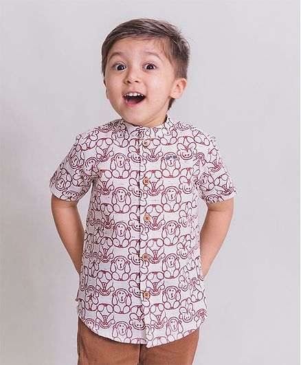 Tiber Taber Half Sleeves Monkey Print Shirt - White